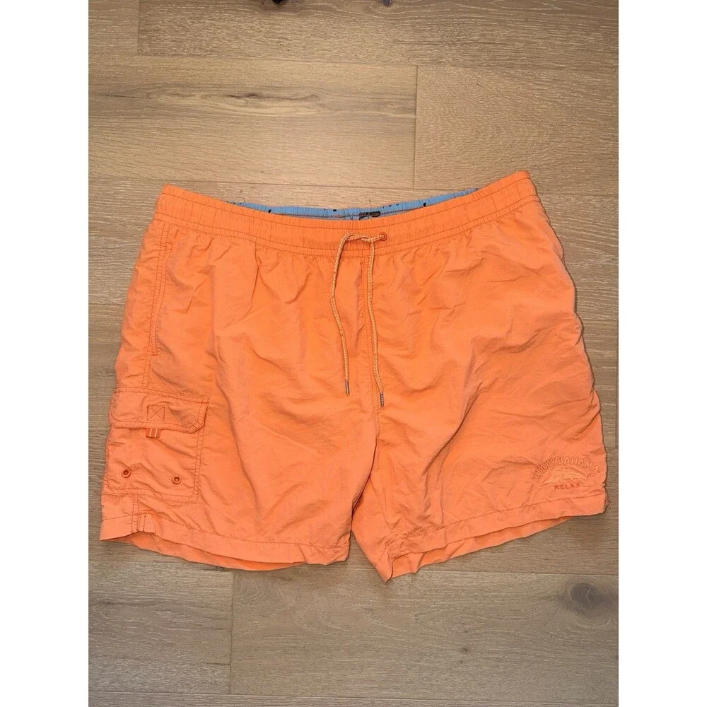 Tommy Bahama Relax Swim Trunks Men Orange Nylon Mesh Lined Pockets XXL 2XL